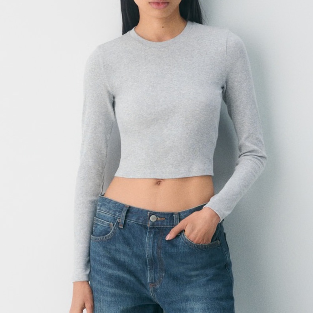 Aritzia HomeStretch Rib Crew Waist Longsleeve Heather chrome
